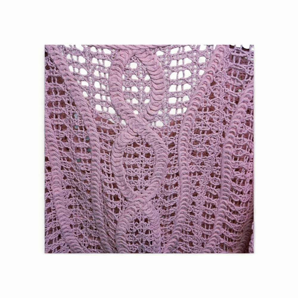 POL Crochet Squares Cropped Long Sleeve Top In Pink Sz OS Boho Knit NWOT - Picture 9 of 11
